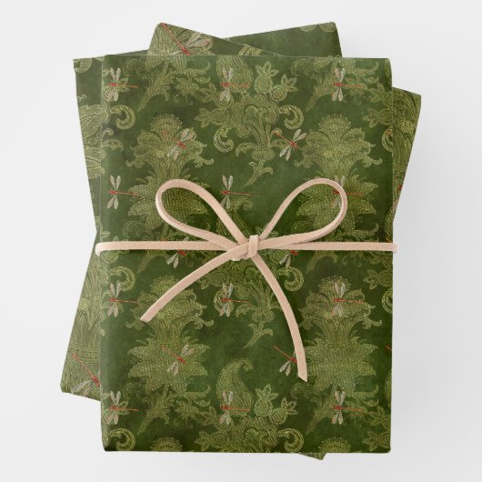 Vintage grüne Libellen Geschenkpapier Set (Beispiel)