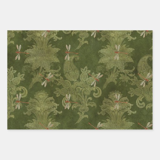 Vintage grüne Libellen Geschenkpapier Set (Vorderseite 3)