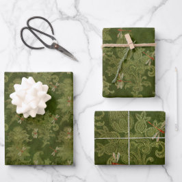 Vintage grüne Libellen Geschenkpapier Set