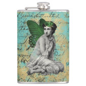 Vintage Grüne Märchen über Aqua Ephemera Flachmann (Vorderseite)