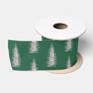 Vintage-grüne minimalistische Fichten-Weihnachten Satinband