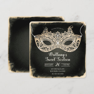 Vintage-grüne Perlen-Maskerade-Maske Süße 16-Party Einladung