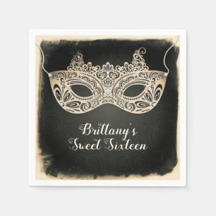 Vintage-grüne Perlen-Maskerade-Maske Süße 16-Party Serviette