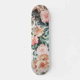 Vintage grüne rosa gelbe Watercolor-Rosen mit Skateboard