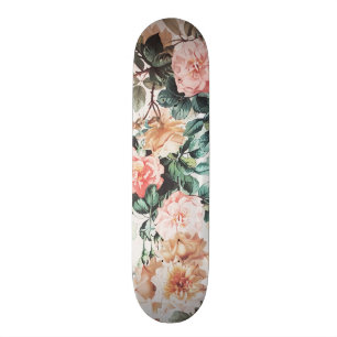 Vintage grüne rosa gelbe Watercolor-Rosen mit Skateboard