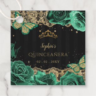 Vintage grüne Rose Black Gold Lace Quinceañera Geschenkanhänger
