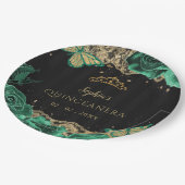 Vintage grüne Rose Black Gold Lace Quinceañera Pappteller (Schrägansicht)