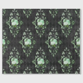 Vintage grüne Rose und Schwarzes Harlequin-Muster Geschenkpapier (Flach)