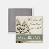 Vintage grüne Schneeflocken Save the Date Magnet (Vorderseite/Rückseite)