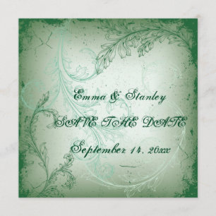 Vintage-grüne Schriftrolle Blatt Hochzeit Save the Date