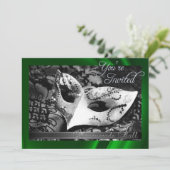 Vintage grüne Silk Maskerade-Ball-Einladung Einladung (Stehend Vorderseite)