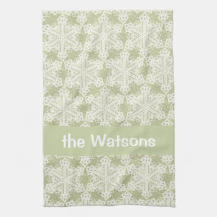 Vintage grüne Spitze-Schneeflocke Geschirrtuch