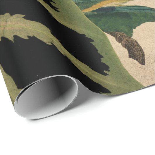 Vintage Grüne und Gelbe Vögel Geschenkpapier (Rolleneckpunkt)