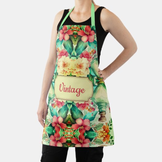 Vintage grüne und rosa Blume Schürze (InSitu)