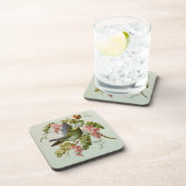 Vintage grüne Vogel- und Rosa-Blume Untersetzer (Rechte Seite)