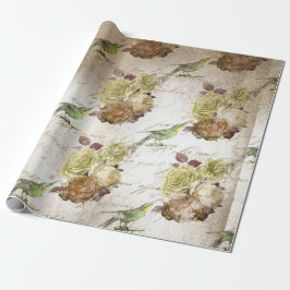 Vintage Grüne Vögel und Rose Geschenkpapier