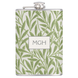 Vintage grüne Weidenblätter Monogramm Flachmann