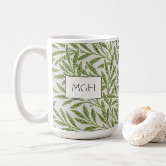 Vintage grüne Weidenblätter-Monogramm Kaffeetasse (Mit Donut)