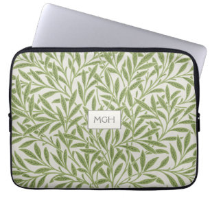 Vintage grüne Weidenblätter-Monogramm Laptopschutzhülle