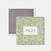 Vintage grüne Weidenblätter-Monogramm Magnet (Vorderseite/Rückseite)
