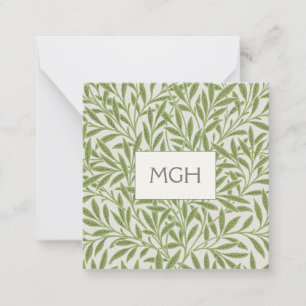Vintage grüne Weidenblätter Monogramm Mitteilungskarte