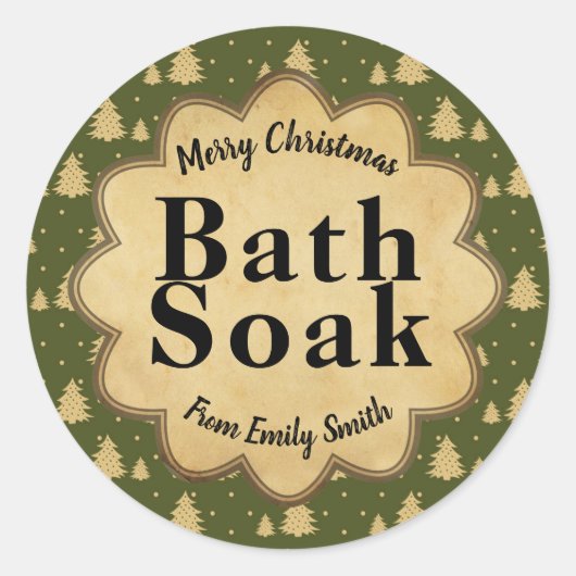 Vintage grüne Weihnachtsbaum Bath Soak Labels Runder Aufkleber (Vorderseite)