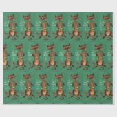 Vintage grüne Weihnachtskatze im Licht Geschenkpapier (Flach)