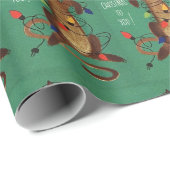 Vintage grüne Weihnachtskatze im Licht Geschenkpapier (Rolleneckpunkt)