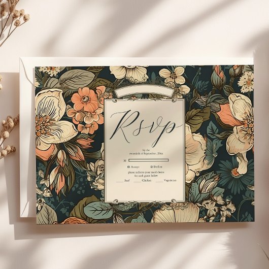 Vintage Grünen Fall Blume Hochzeit RSVP Karte