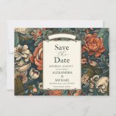 Vintage Grünen Fall Blume Hochzeit Save The Date (Vorderseite)