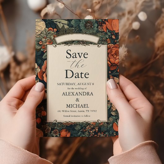 Vintage Grünen Fall Blume Hochzeit Save The Date
