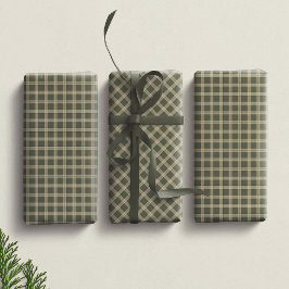 Vintage-grüner Feiertags-Karostoff überprüfte Weih Geschenkpapier Set