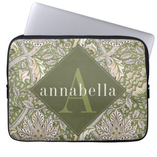 Vintage grüner floraler William Morris Monogram Laptopschutzhülle