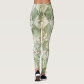 Vintage grüner Harlekin-Blumen-Script Leggings (Rückseite)