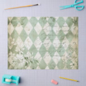 Vintage grüner Harlekin-Blumen-Script Seidenpapier (Basteln)