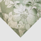 Vintage grüner Harlekin-Blumen-Script Seidenpapier (Detail)