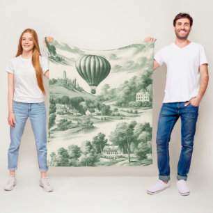 Vintage grüner Heißluftballon-Toile-Muster Fleecedecke