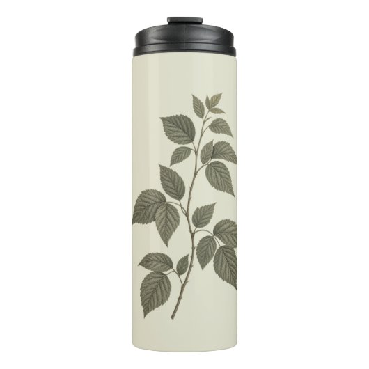 Vintage grüner Himbeerzweig Thermosbecher (Vorderseite)