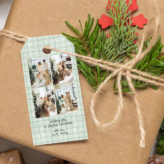 Vintage grüner karierter Weihnachten Geschenkanhänger