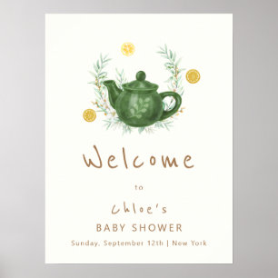 Vintage-Grüner-Par-Tea-Baby-Shower-Willkommen Poster
