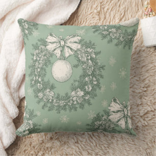 Vintage-grüner Toile-Weihnachtskranz (1) Kissen