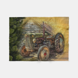 Vintage grüner Traktor rustikale alte Scheune Fleecedecke