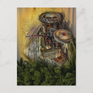 Vintage grüner Traktor rustikale alte Scheune Postkarte