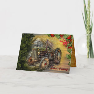Vintage grüner Traktor Scheune Weihnachten