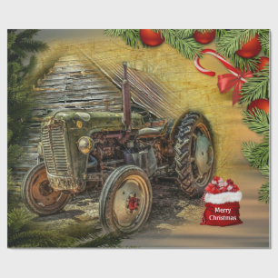 Vintage grüner Traktor Scheune Weihnachten Geschenkpapier