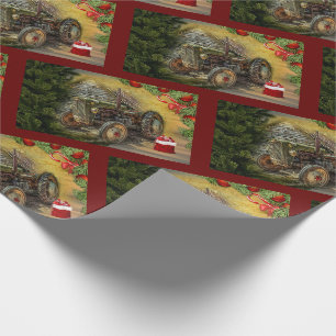 Vintage grüner Traktor Scheune Weihnachten Geschenkpapier