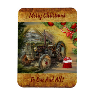 Vintage grüner Traktor Scheune Weihnachten Magnet