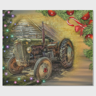 Vintage-grüner Traktor Weihnachten Geschenkpapier