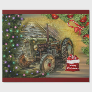 Vintage-grüner-Traktoren-Weihnachten Geschenkpapier