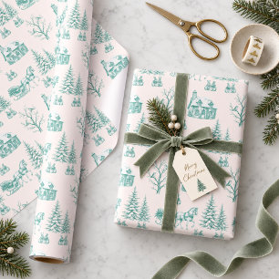 Vintage-grüner Weihnachts-Toile-Schlitten Geschenkpapier
